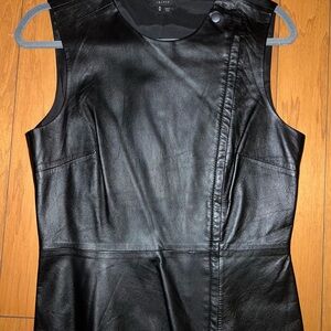 Theory Black Leather Sleeveless Jacket